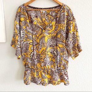 Trina Turk Yellow and Brown Patterned Blouse